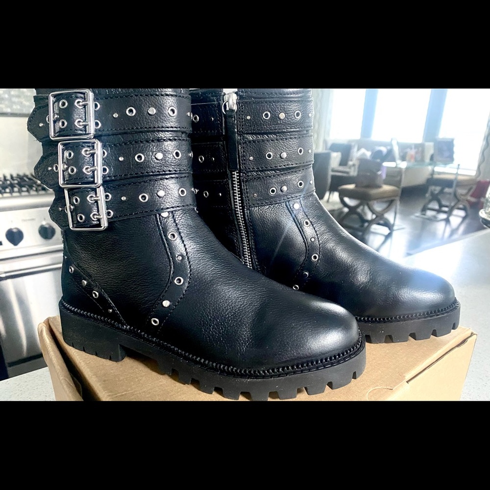 Zara Black Leather Girls Motor Boots size 4